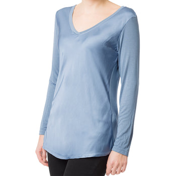 Maglia azzurra a maniche lunghe con scollo a V da donna Swish Jeans, Abbigliamento Donna, SKU c811000165, Immagine 0